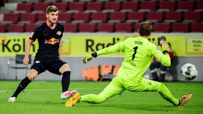 Soccer Football - Bundesliga - FC Cologne v RB Leipzig - RheinEnergieStadion, Cologne, Germany - June 1, 2020 RB Leipzig's Timo Werner scores their third goal, as play resumes behind closed doors following the outbreak of the coronavirus disease. (Reuters) 