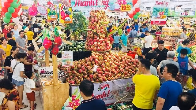 Binh Thuan dragon fruits on sale at a Big C super market