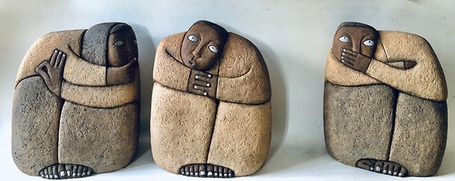 A group of three sculptures entitled ‘The story of childhood’ by Le Van Khuy 