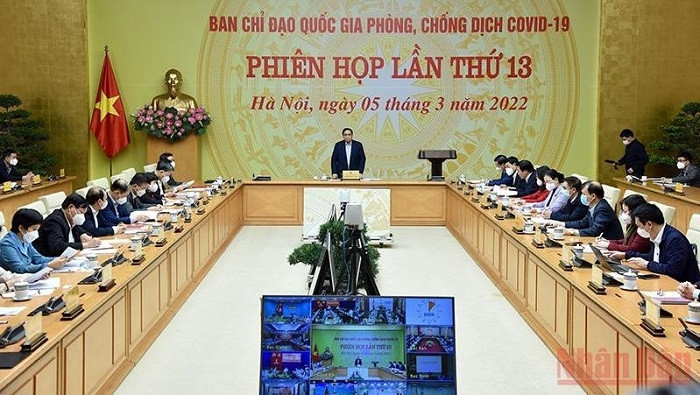 Prime Minister Pham Minh Chinh chairs teleconference between the National Steering Committee for COVID-19 Prevention and Control with ministries, sectors, and 63 provinces and cities (Photo: NDO/Tran Hai)