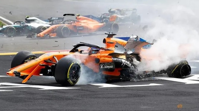 FILE PHOTO: Formula One F1 - Belgian Grand Prix - Spa-Francorchamps, Stavelot, Belgium - August 26, 2018 McLaren's Fernando Alonso after crashing at the first corner. (Reuters)