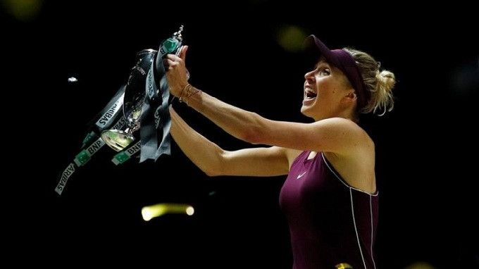 Ukraine's Elina Svitolina celebrates with the trophy after winning the singles final against Sloane Stephens of the US. (Reuters)