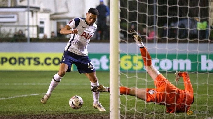 Soccer Football - FA Cup - Third Round - Marine AFC v Tottenham Hotspur - Rossett Park, Crosby, UK - January 10, 2021 Tottenham Hotspur's Carlos Vinicius scores their first goal. (Reuters)