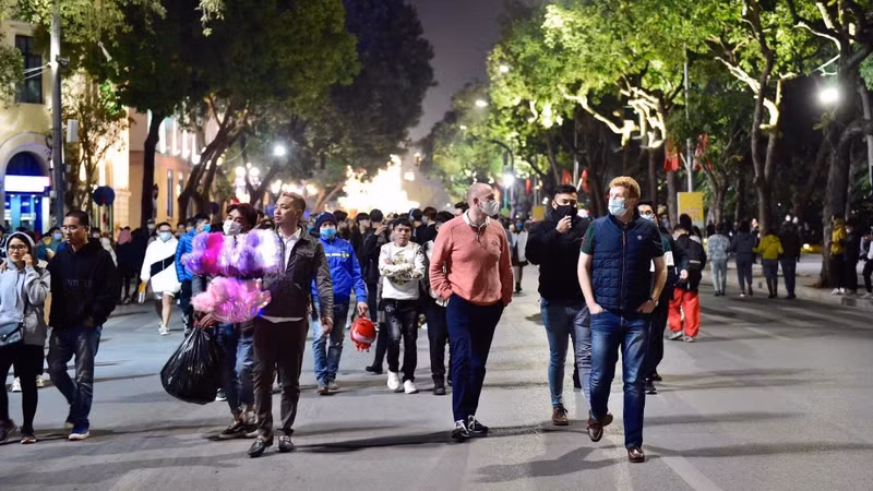 Visitors at Hoan Kiem Lake on New Year's Eve