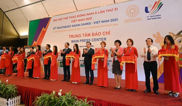 The ribbon cutting ceremony for the launching of the main press centre for SEA Games 31 