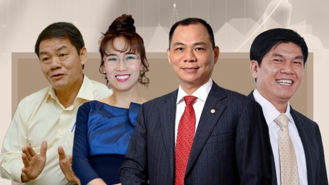 The four richest people in Vietnam (from L to R): THACO Chairman Tran Ba Duong, VietJet Air CEO Nguyen Thi Phuong Thao, Vingroup Chairman Pham Nhat Vuong, and Hoa Phat Chairman Tran Dinh Long.