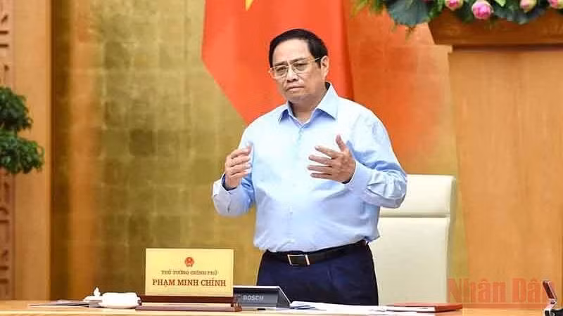 Prime Minister Pham Minh Chinh speaking at the meeting. (Photo: Tran Hai)