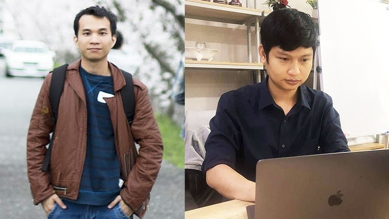 Two authors of digitised maps of places supplying essential goods, Tran Thanh Tuan (right) and Nguyen Huu Dat.