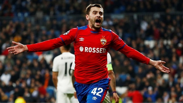CSKA Moscow's Georgi Shchennikov celebrates scoring their second goal against hosts Real Madrid during their Champions League Group G clash at Santiago Bernabeu, Madrid, Spain, on December 12, 2018. (Photo: Reuters)