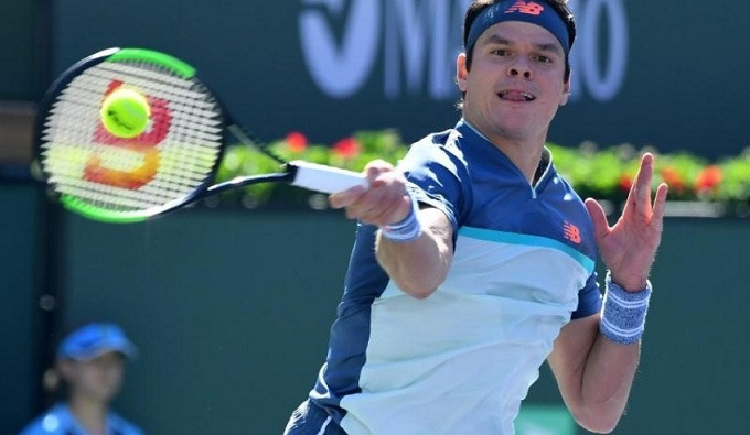 Milos Raonic (CAN) during his quarterfinal match against Miomir Kecmanovic (not pictured) in the BNP Paribas Open at the Indian Wells Tennis Garden. (Reuters)