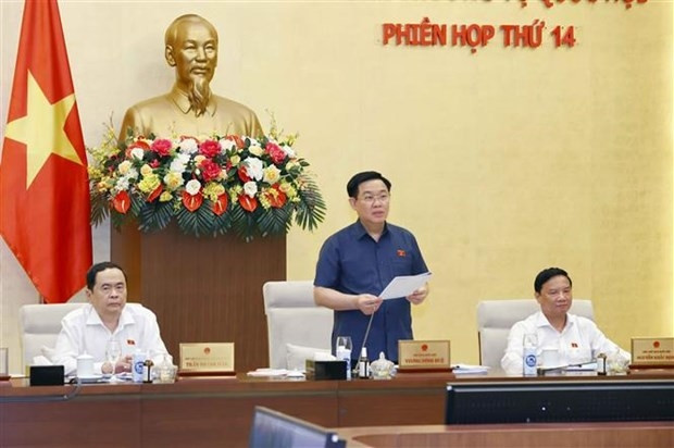 NA Chairman Vuong Dinh Hue speaks at the meeting. (Photo: VNA)