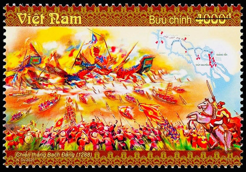 The stamp depicting the battle of Bach Dang in 12