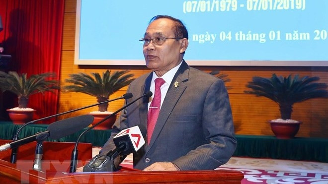 Tep Ngorn, Standing Member of the Cambodian People’s Party Central Committee, Senate Vice President and Vice President of the National Council of Solidarity Front for the Development of Cambodia Motherland, at the Jan. 4 ceremony in Hanoi. (Photo: VNA)