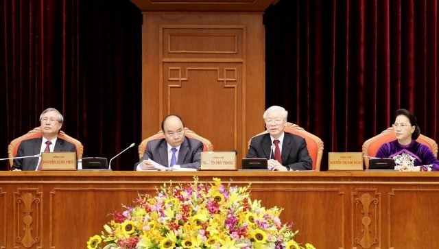 Senior Party and State leaders at the opening session of the 12th Party Central Committee’s 10th plenum. (Photo: VNA)