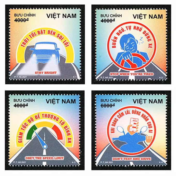 The second stamp set on road traffic safety. (Photo via hanoimoi.com.vn)