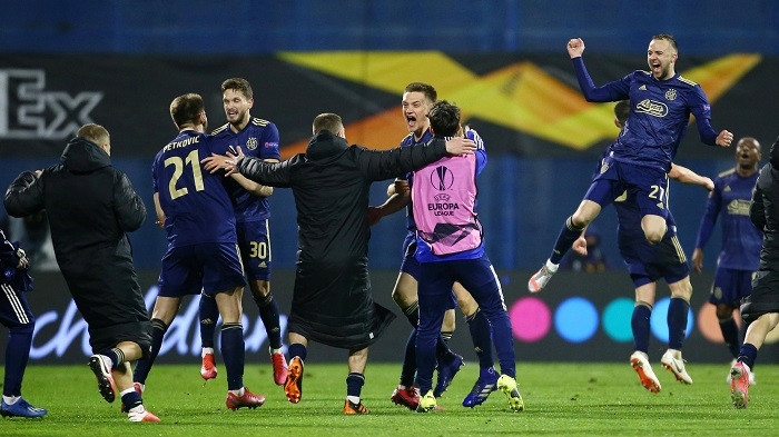 Soccer Football - Europa League - Round of 16 Second Leg - Dinamo Zagreb v Tottenham Hotspur - Stadion Maksimir, Zagreb, Croatia - March 18, 2021 Dinamo Zagreb players celebrate after the match. (Photo: Reuters)