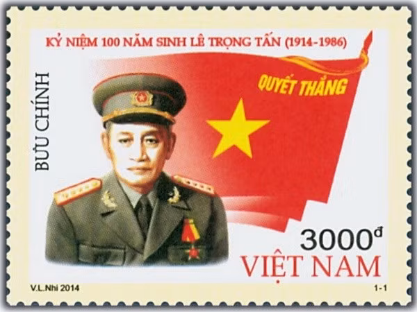 The stamp designed in commemoration of the 100th anniversary of the birthday of General Le Trong Tan (photo: vnpost.vn)