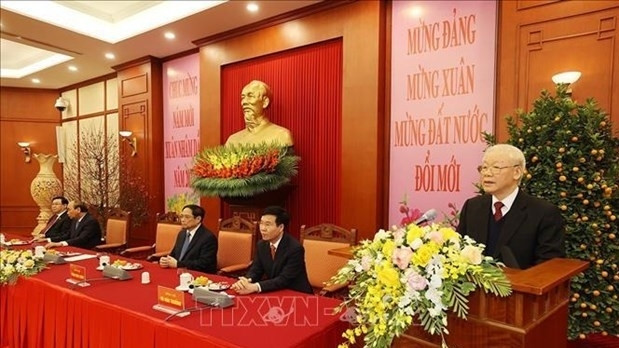 Party General Secretary Nguyen Phu Trong speaks at the get-together (Photo: VNA)