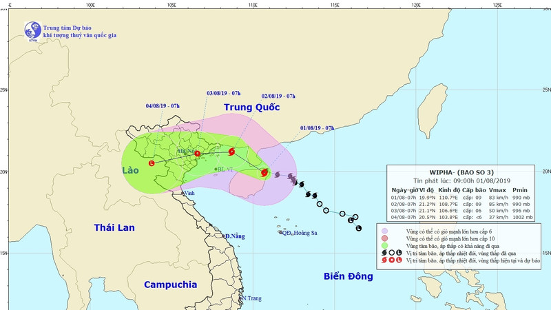 The projected path of Wipha (Source: NCHMF) 