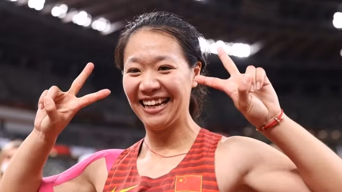 Shiying Liu of Team China celebrates after winning the gold medal in the Women's Javelin Throw Final on day fourteen of the Tokyo 2020 Olympic Games at Olympic Stadium in Tokyo, Japan on August 6, 2021. (Photo: Getty Images)