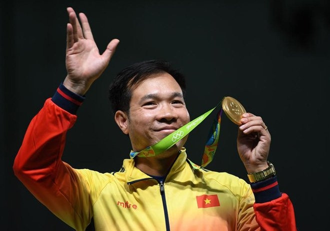Shooter Hoang Xuan Vinh celebrates winning Vietnam's first-ever Olympic gold medal at Rio 2016 Games. 