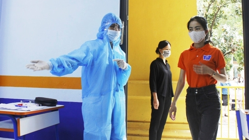 A rehearsal held for 10th grade entrance exams amid COVID-19 in Hanoi. (Photo: NDO/Quoc Toan)