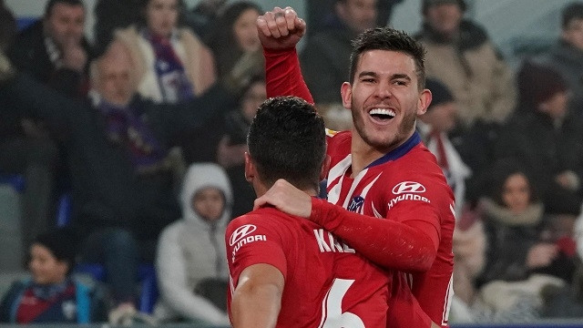 Atletico Madrid's Lucas Hernandez celebrates scoring their first goal with Koke - La Liga Santander - SD Huesca v Atletico Madrid - Estadio El Alcoraz, Huesca, Spain - January 19, 2019. (Photo: Reuters)