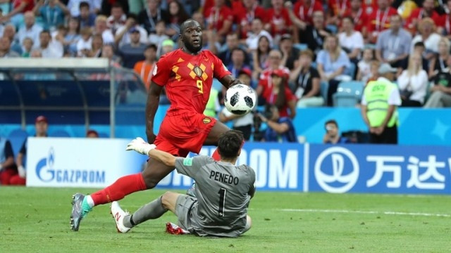 Belgium's Romelu Lukaku scores their third goal. (Photo: Reuters)