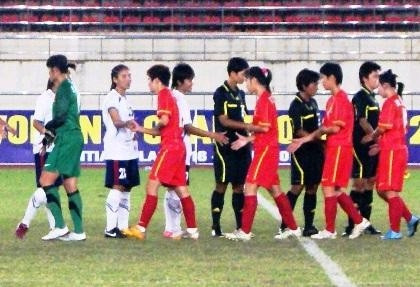 The Vietnamese national women’s football team (in red) wins the bronze medal at this year’s tournament.