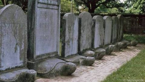 The steles are placed on the back of stone turtles