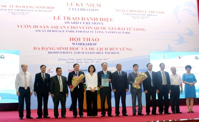 At the ceremony to receive the ASEAN Heritage Park title for Bai Tu Long National Park.