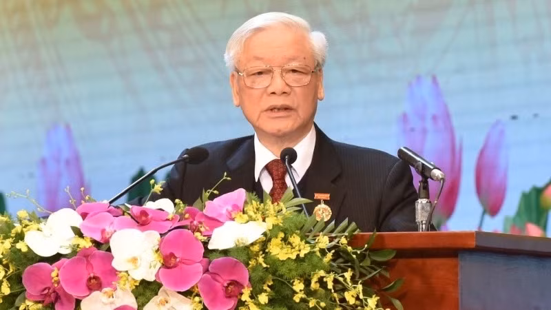 Party General Secretary and State President Nguyen Phu Trong speaks at the congress. (Photo: VNA)