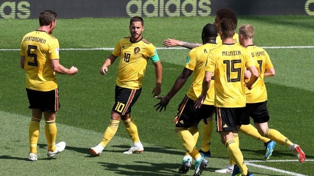 Belgium's player celebrate scoring the opening goal during the Russia 2018 World Cup Group G football match between Belgium and Tunisia at the Spartak Stadium in Moscow on Jun 23, 2018. (Photo: FIFA)