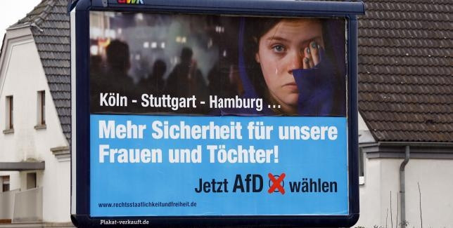 An election poster of the right-wing Alternative for Germany (AfD) party for the upcoming Rhineland-Palatinate federal state elections is pictured in Neuwied near Koblenz, Germany, March 1, 2016. (Photo: Reuters)