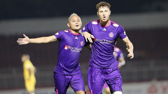 V.League 2020 - Matchday 10 - Saigon FC vs Nam Dinh FC - Thong Nhat Stadium - July 18, 2020 Le Quoc Phuong and Geovane Magno scores three goals for Saigon FC. (Photo: VPF)