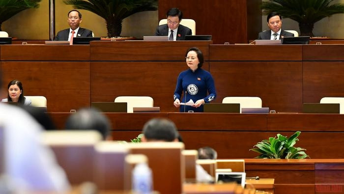 Minister of Home Affairs Pham Thi Thanh Tra speaks at the session. (Photo: NDO)