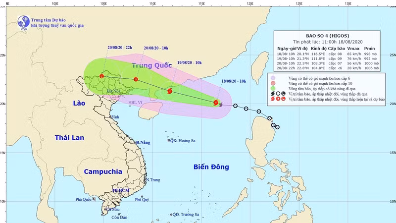 The projected path of Higos (Photo: NCHMF)