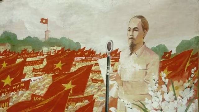 The artwork "Uncle Ho reads the Declaration of Independence" by Nguyen Duong introduced at the online exhibition.