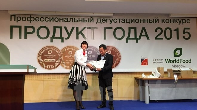 TH True Milk won three gold prizes at the Tasting Contest as part of the World Food Moscow 2015 exhibition. (Photo: VNA)