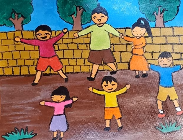 The Children's Day, a colour painting by Nguyen Thi Thanh Van, from the Hope Village in Da Nang (Photo: VNA)