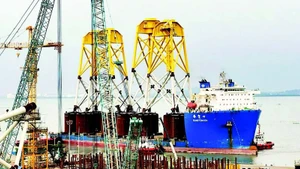 Fabrication of offshore wind power foundations at PTSC Port in Vung Tau. (Photo: HOANG ANH)