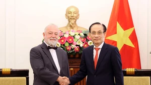 Minister of Foreign Affairs Le Hoai Trung (R) receives Ambassador of the Czech Republic Hynek Kmonicek (Photo: VNA)
