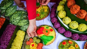 Xoi dishes on display at the traditional Phu Thuong Sticky Rice Festival (Tay Ho, Ha Noi) in 2025. (Photo: THANH DAT)
