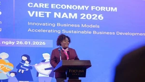 Caroline T. Nyamayemombe, UN Women Representative in Viet Nam, speaks at the forum.