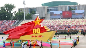 At the state-level rehearsal for the National Day parade in Ha Noi (Photo: VNA)
