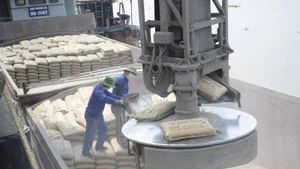 Cement exports at VICEM Hoang Thach port. (Photo: MANH HUNG)