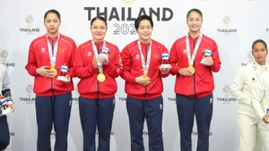 Nguyen Thi Phuong, Nguyen Ngoc Tram, Bui Ngoc Nhi, and Hoang Thi Thu Uyen won the gold medal in women’s team kata (karate).