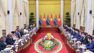 At the talks in Ha Noi on October 23 between Viet Nam's State President Luong Cuong and South African President Matamela Cyril Ramaphosa. (Photo: VNA)