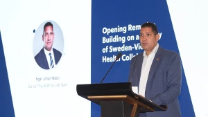 Ambassador of Sweden to Viet Nam Johan Ndisi spoke at the symposium. (Photo: Bich Van)