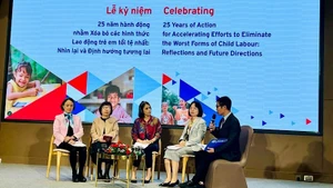 Delegates take part in a discussion at the ceremony marking 25 years since Viet Nam ratified ILO Convention No. 182.